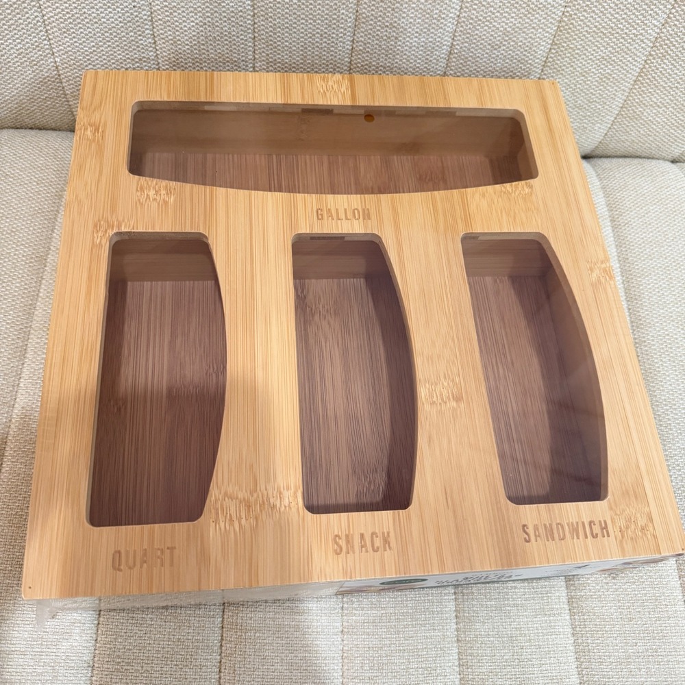 NEW Core Bamboo Multi Plastic Bag Organizer 4 Compartment Gallon Quart Sandwich‎